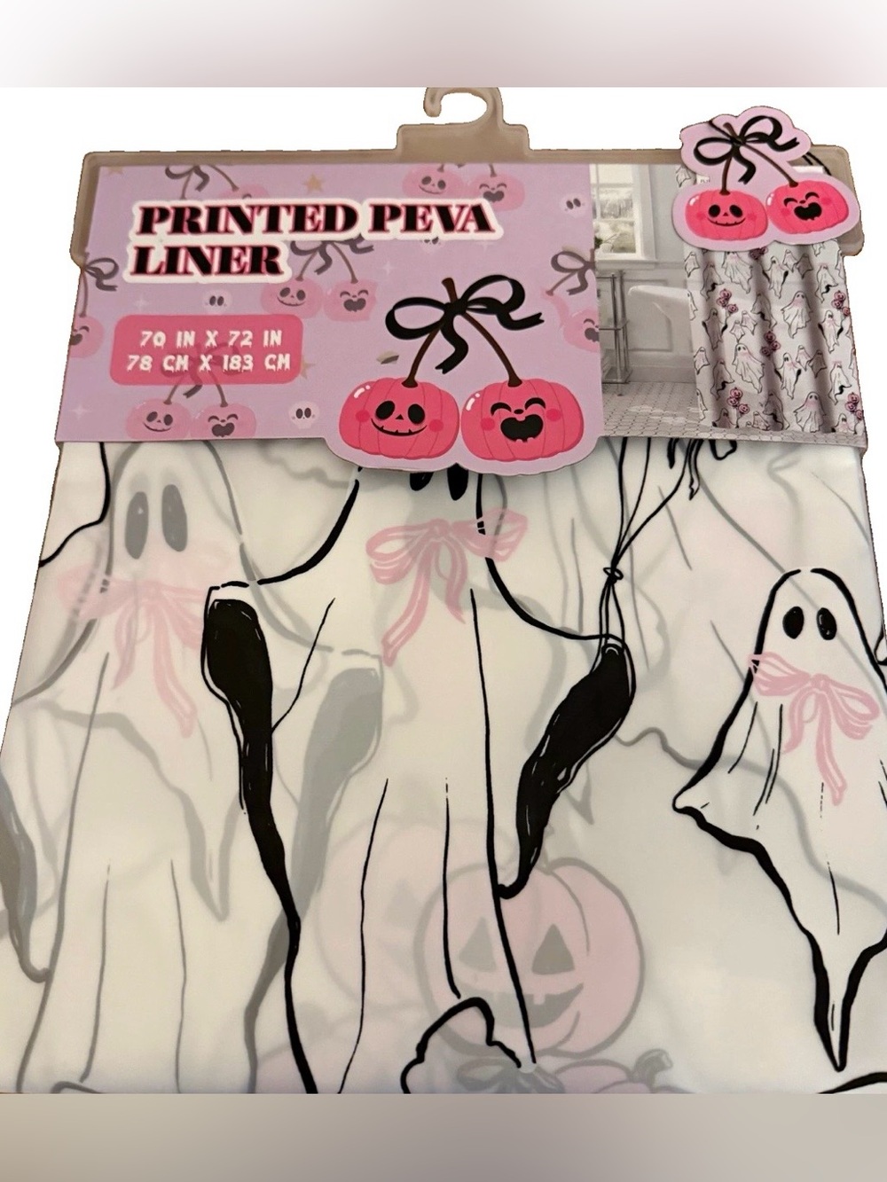 Printed PEVA Liner - Pink Ghost Pumpkin Shower Curtain Liner 70”x72” NWT